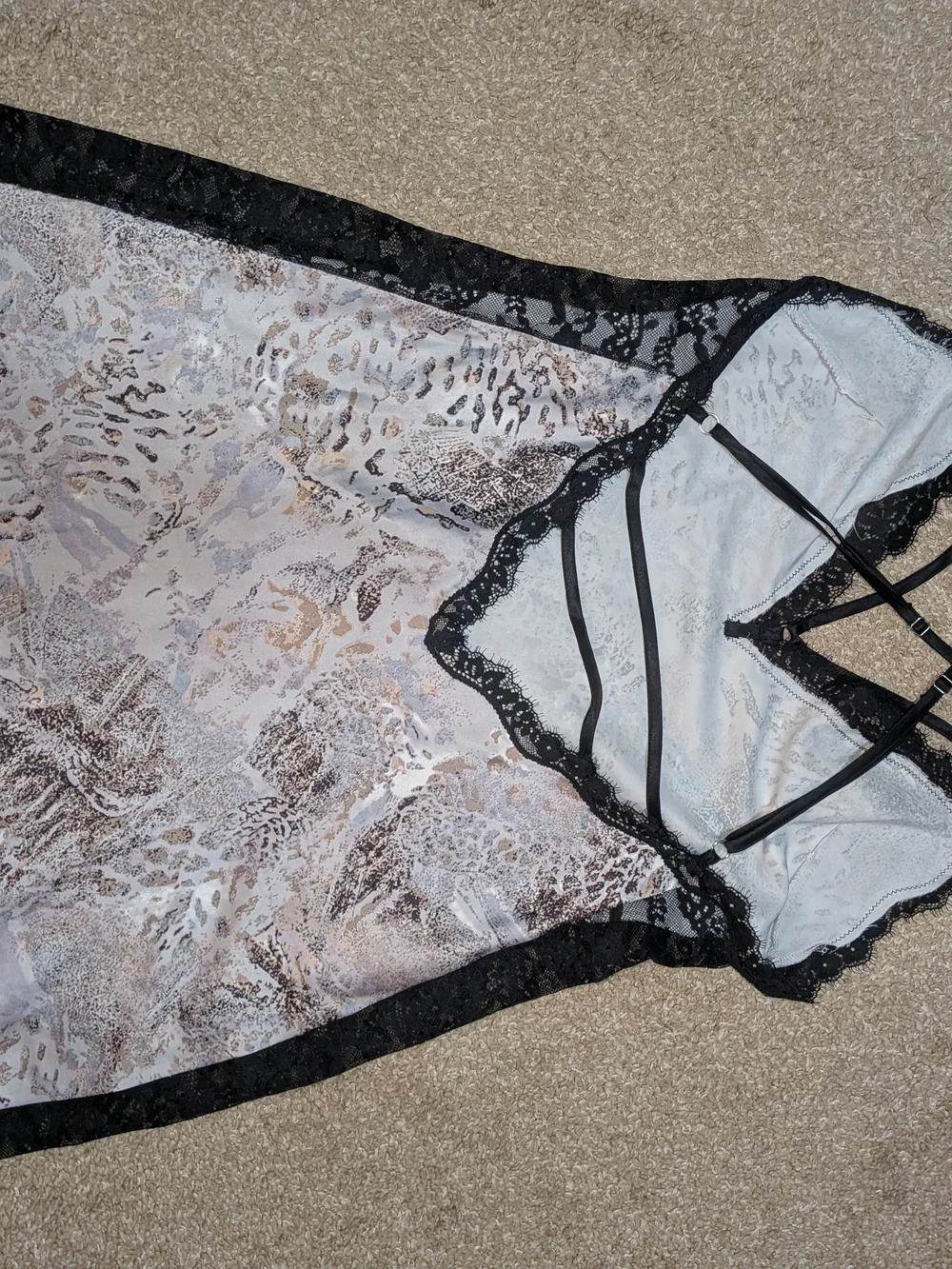 Victoria's Secret Black Lace-Trim Animal Print Slip